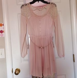 Pink Flowy Dress with Bow Belt
